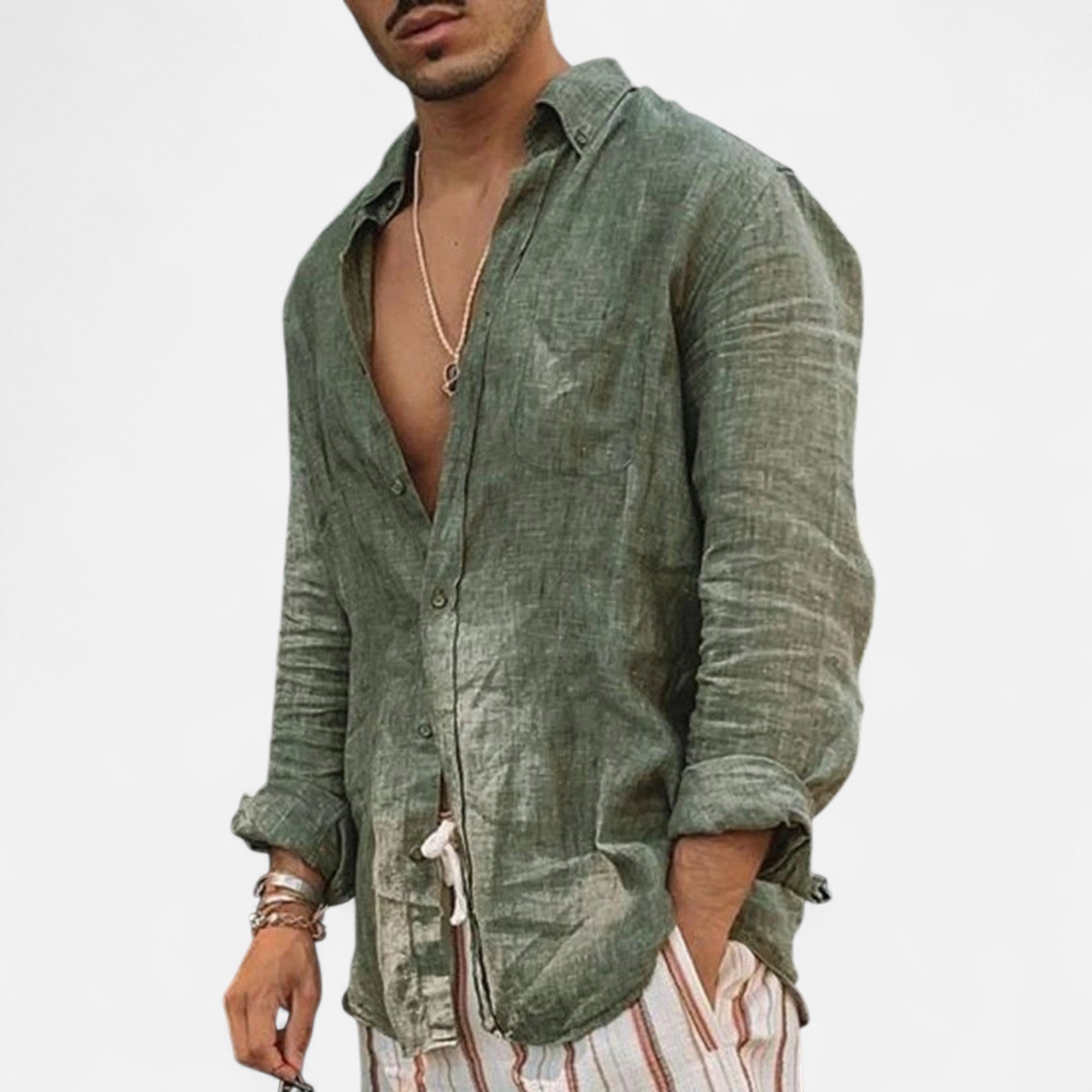 Lauwren | Men's Shirt with Lapel Collar - Casual Elegance