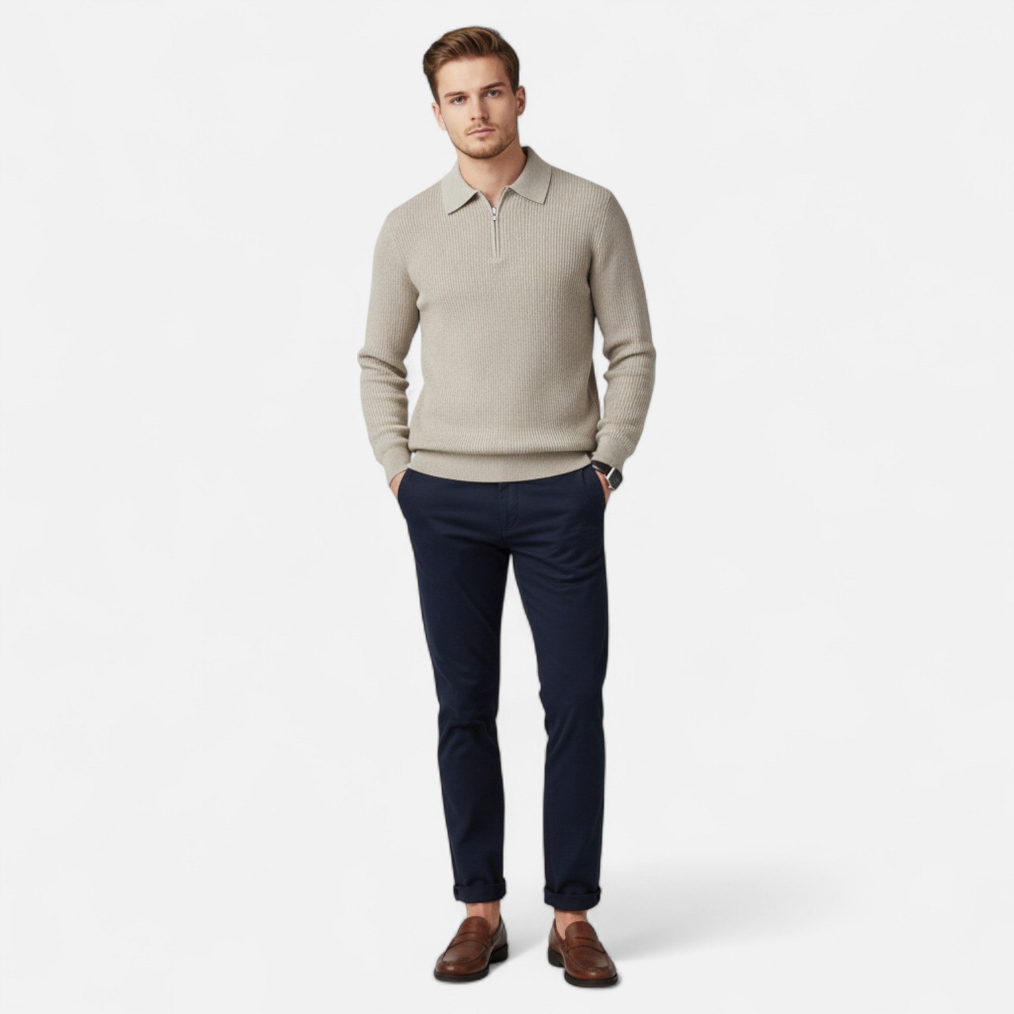 Lauwren | Men's Fold-Down Collar Sweater – Knitted Elegance