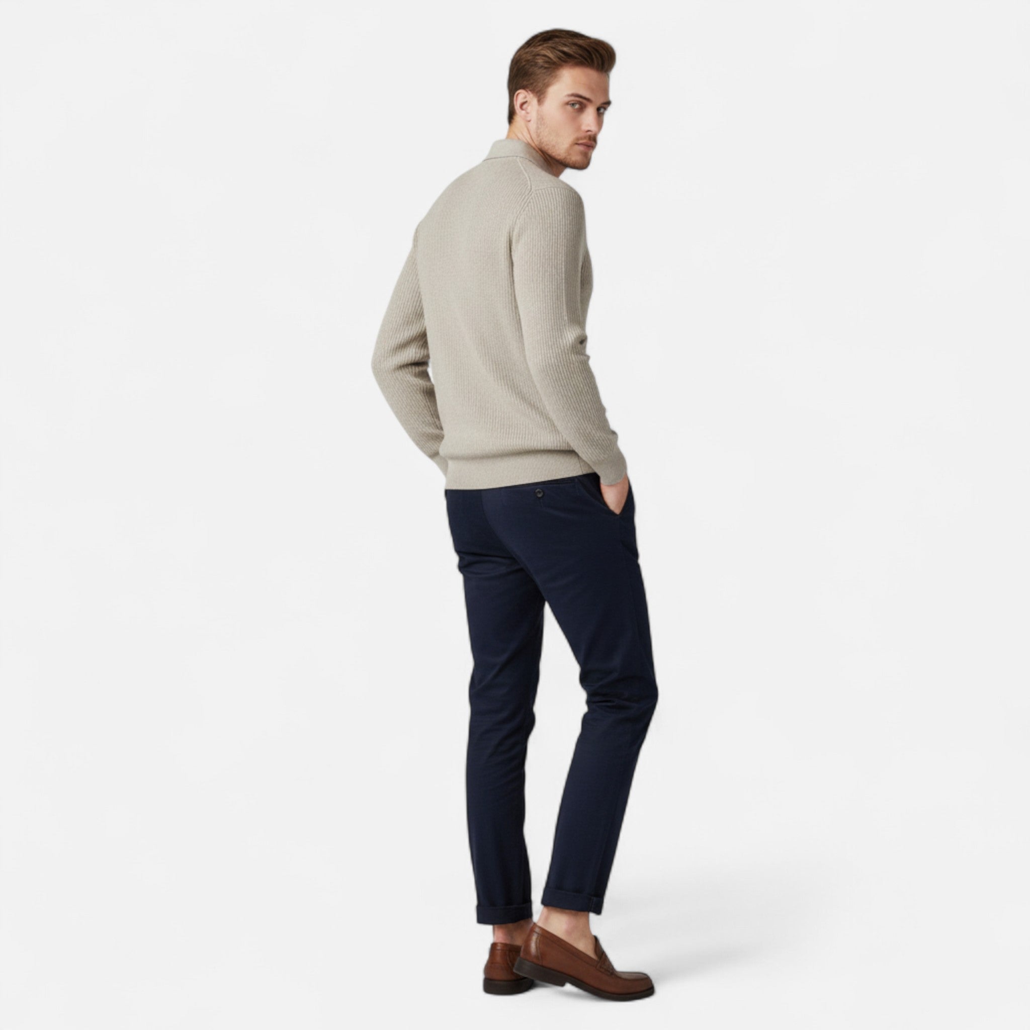 Lauwren | Men's Fold-Down Collar Sweater – Knitted Elegance