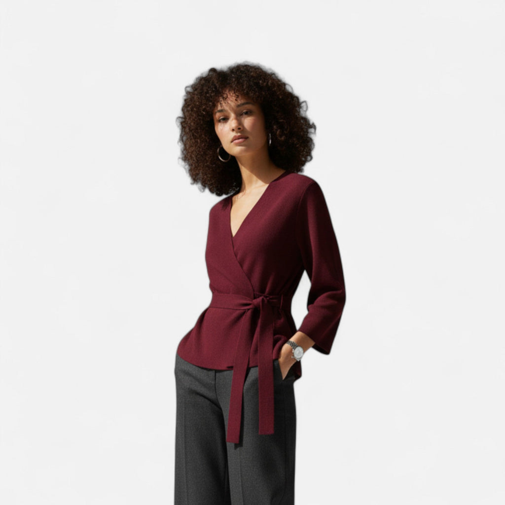 Lauwren | Woman's Elegant Belted Knit Sweater