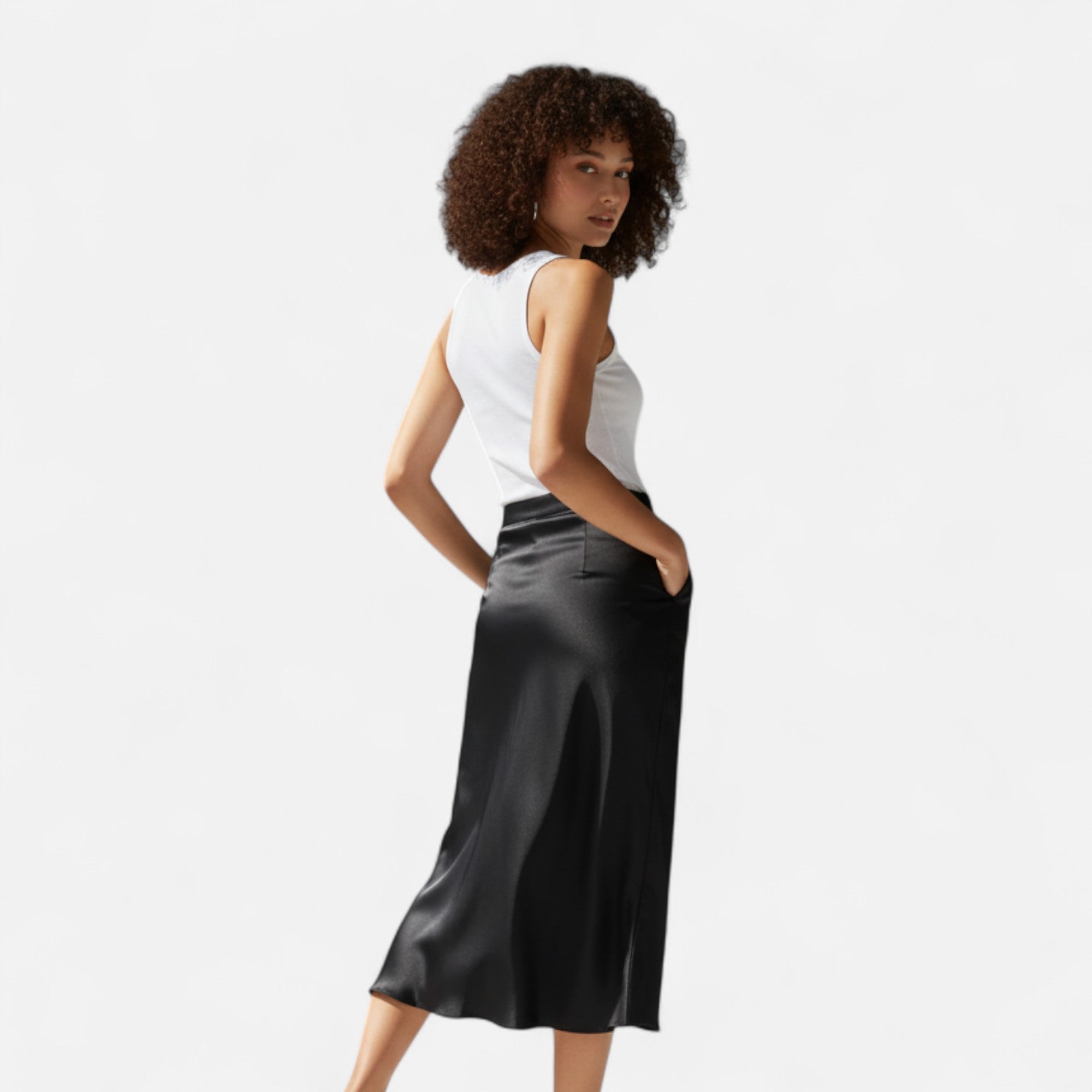 Lauwren | Women's Timeless Satin Midi Skirt