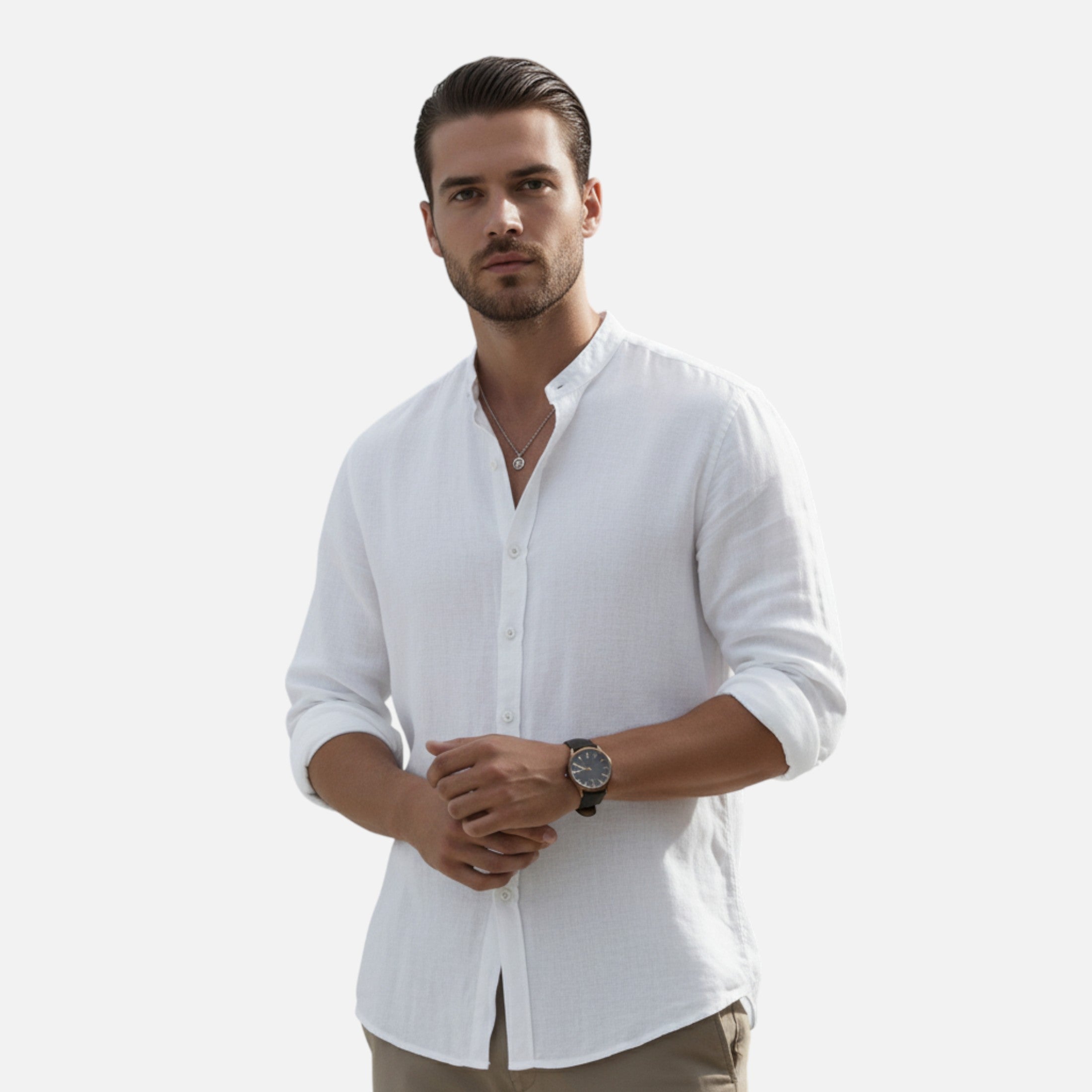 Lauwren | men's shirt in linen and cotton with a mandarin collar