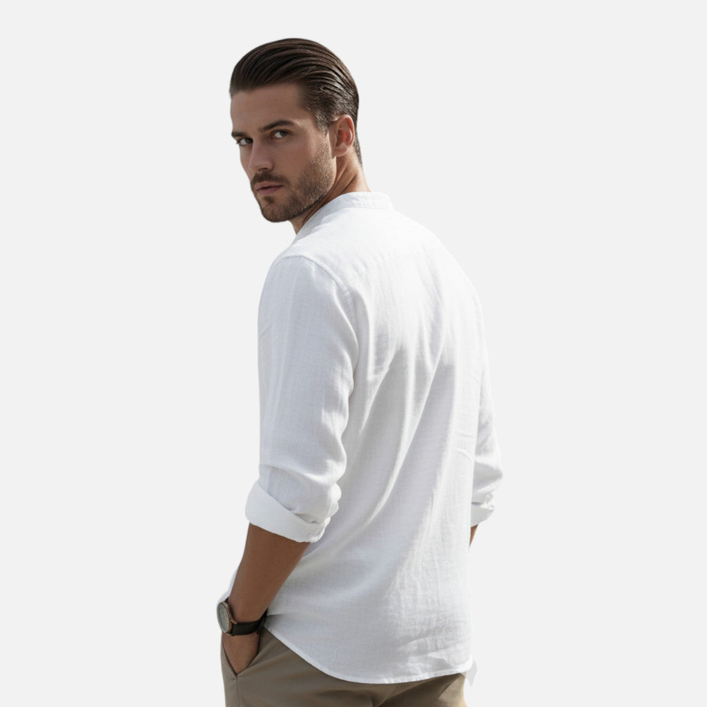 Lauwren | men's shirt in linen and cotton with a mandarin collar