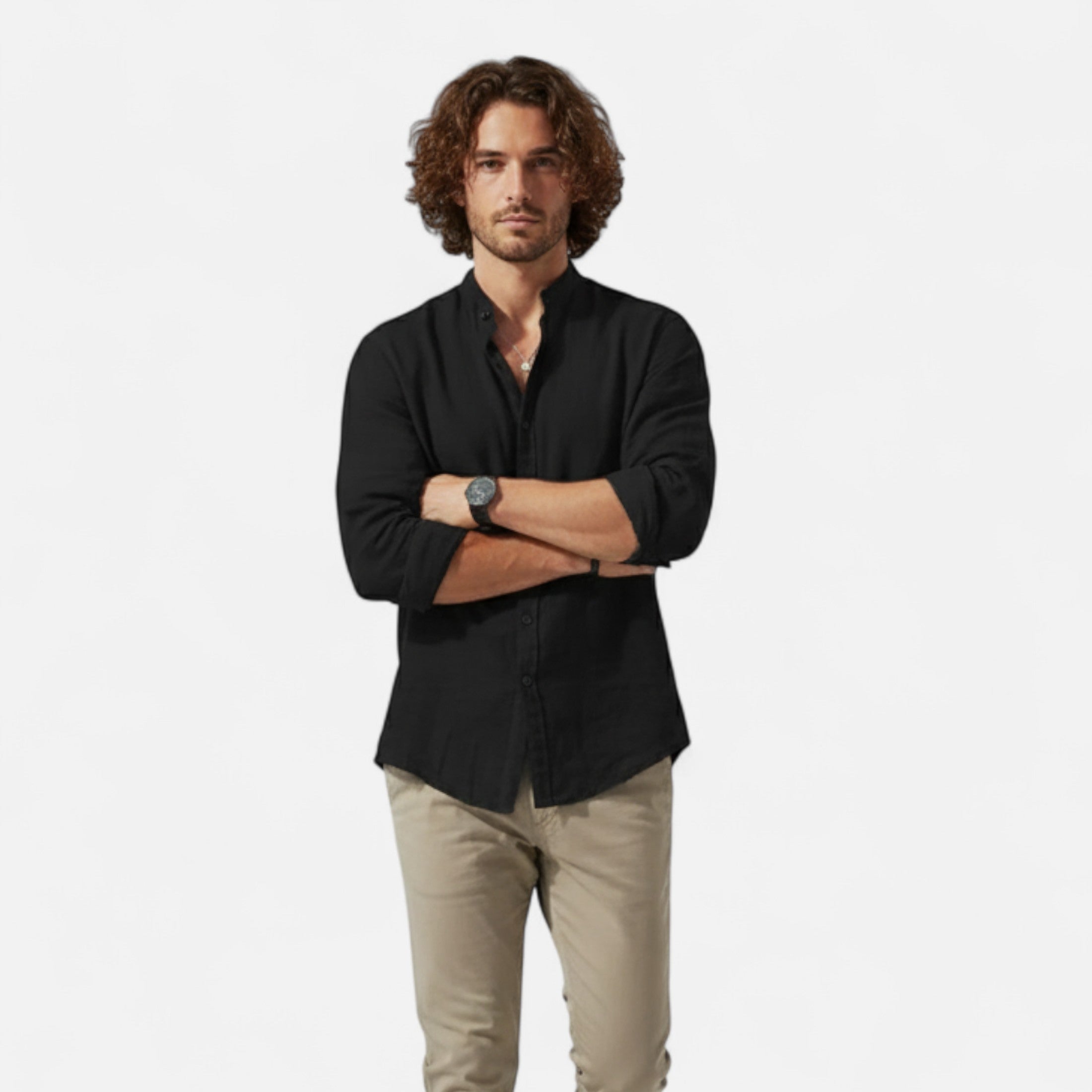 Lauwren | men's shirt in linen and cotton with a mandarin collar