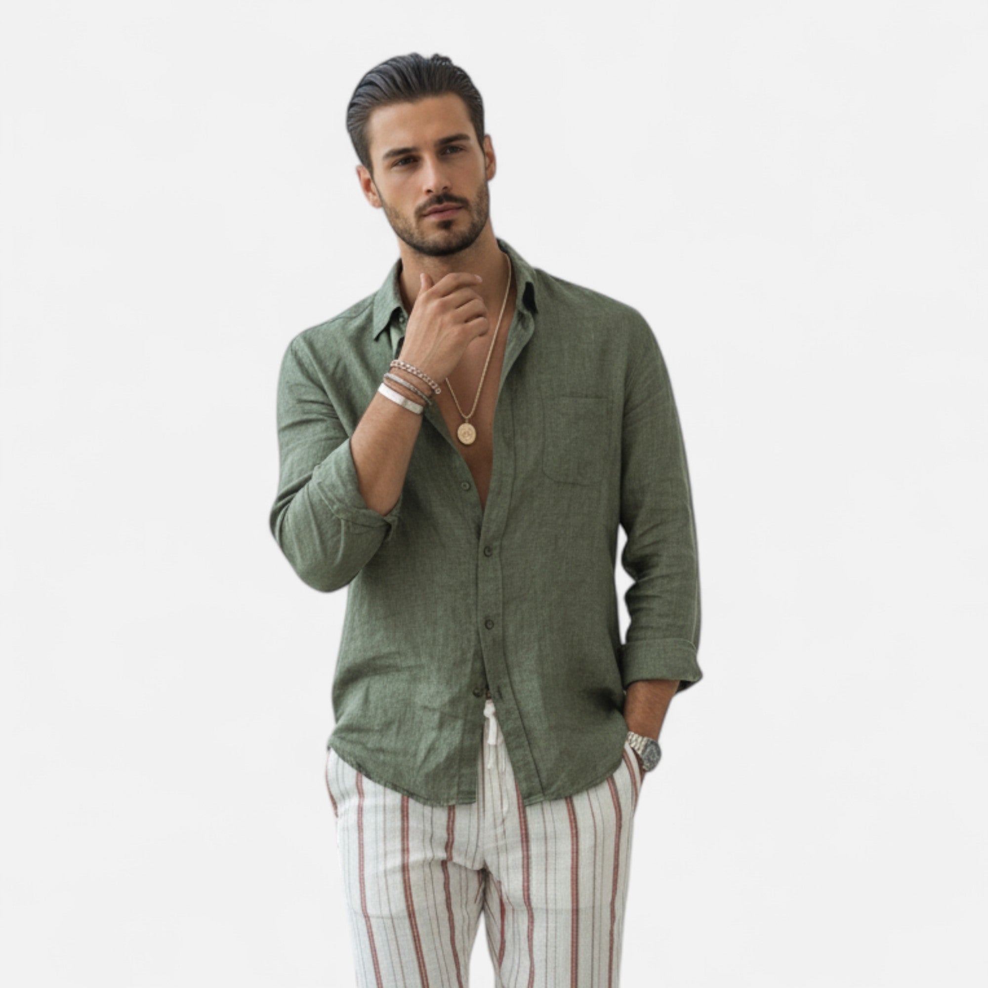 Lauwren | Men's Shirt with Lapel Collar - Casual Elegance