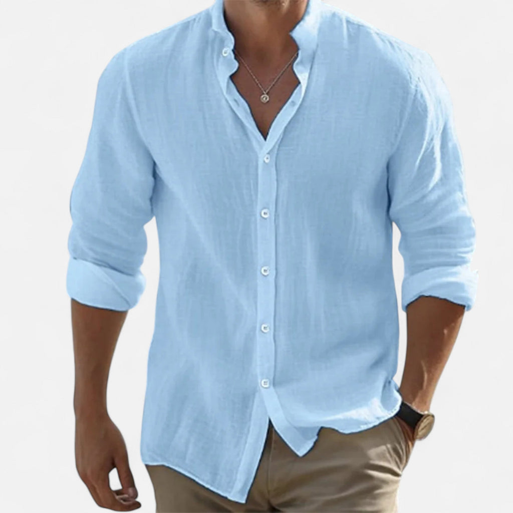 Lauwren | men's shirt in linen and cotton with a mandarin collar