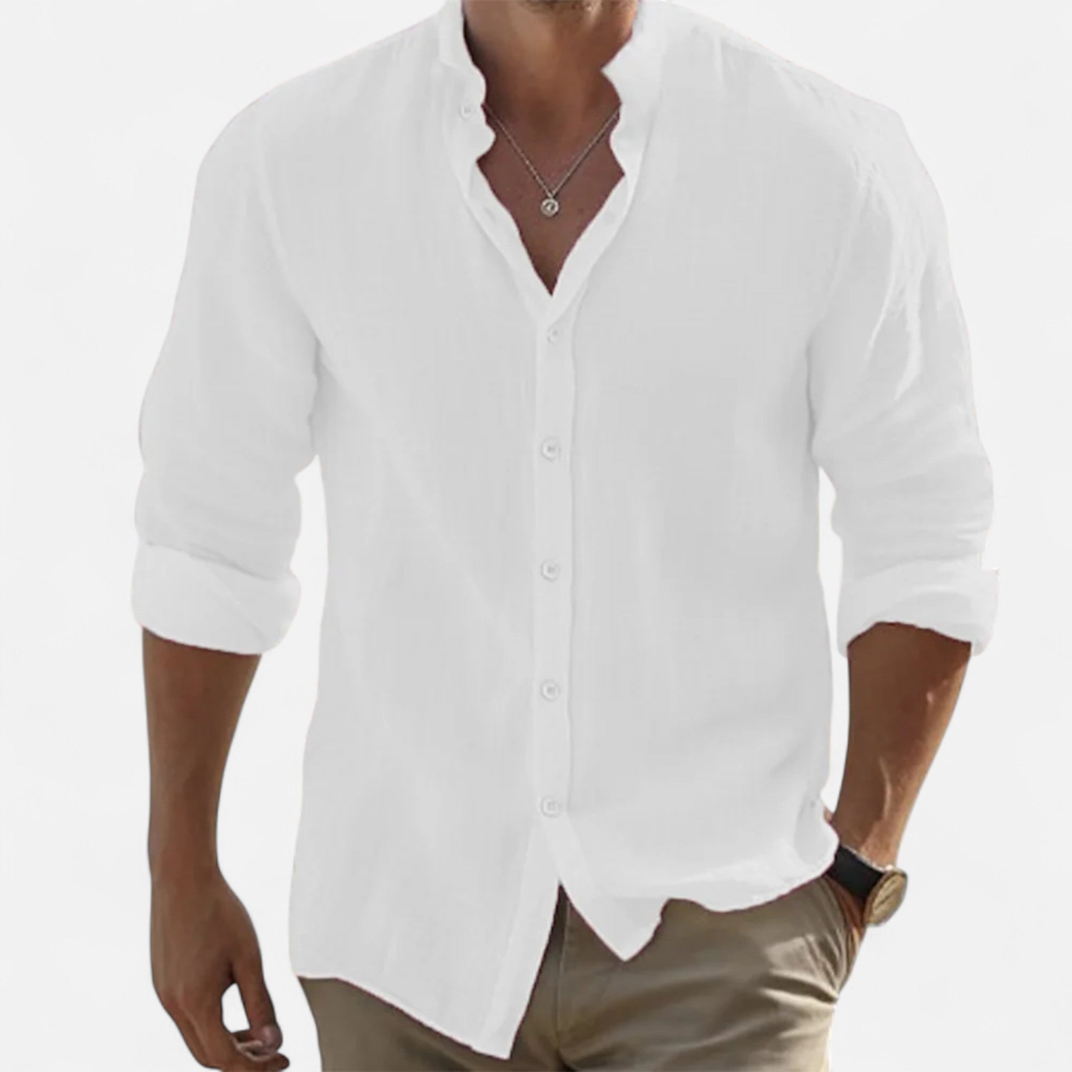 Lauwren | men's shirt in linen and cotton with a mandarin collar